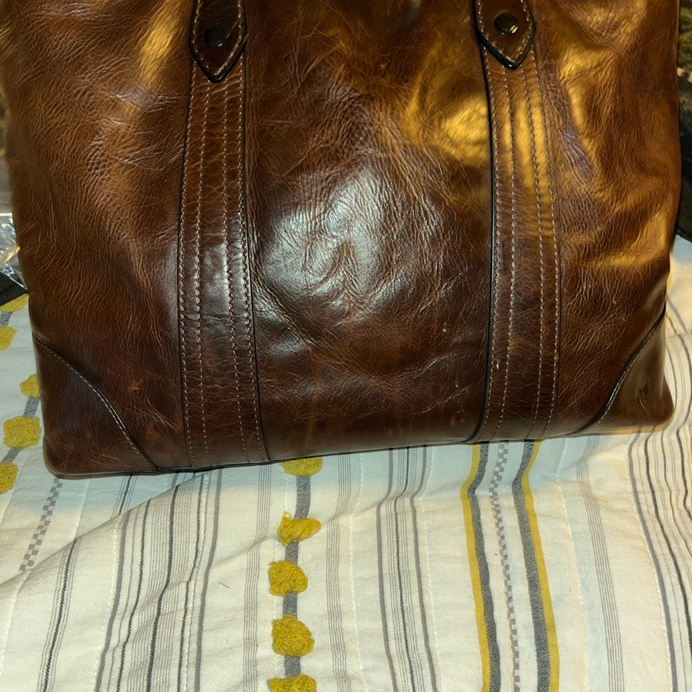 Frye Brown Leather Shoulder Bag with Vertical Stitching